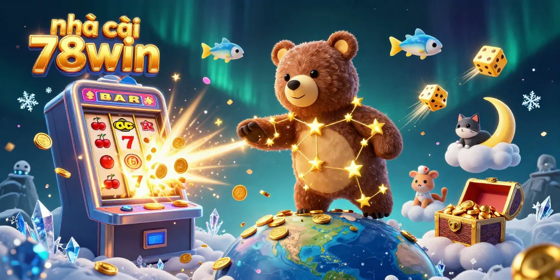 Experience the fun at nhà cái 78win with a captivating 3D casino scene filled with vibrant colors and gaming elements.