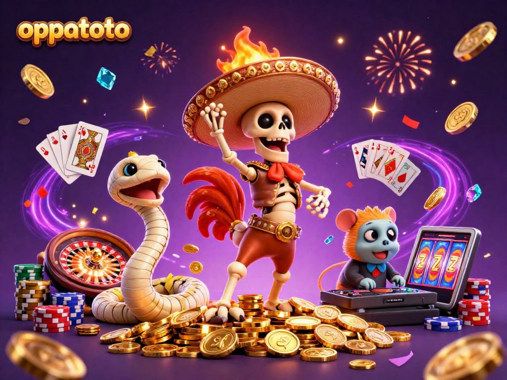 Experience the vibrant opulence of oppatoto with a festive 3D casino celebration scene.