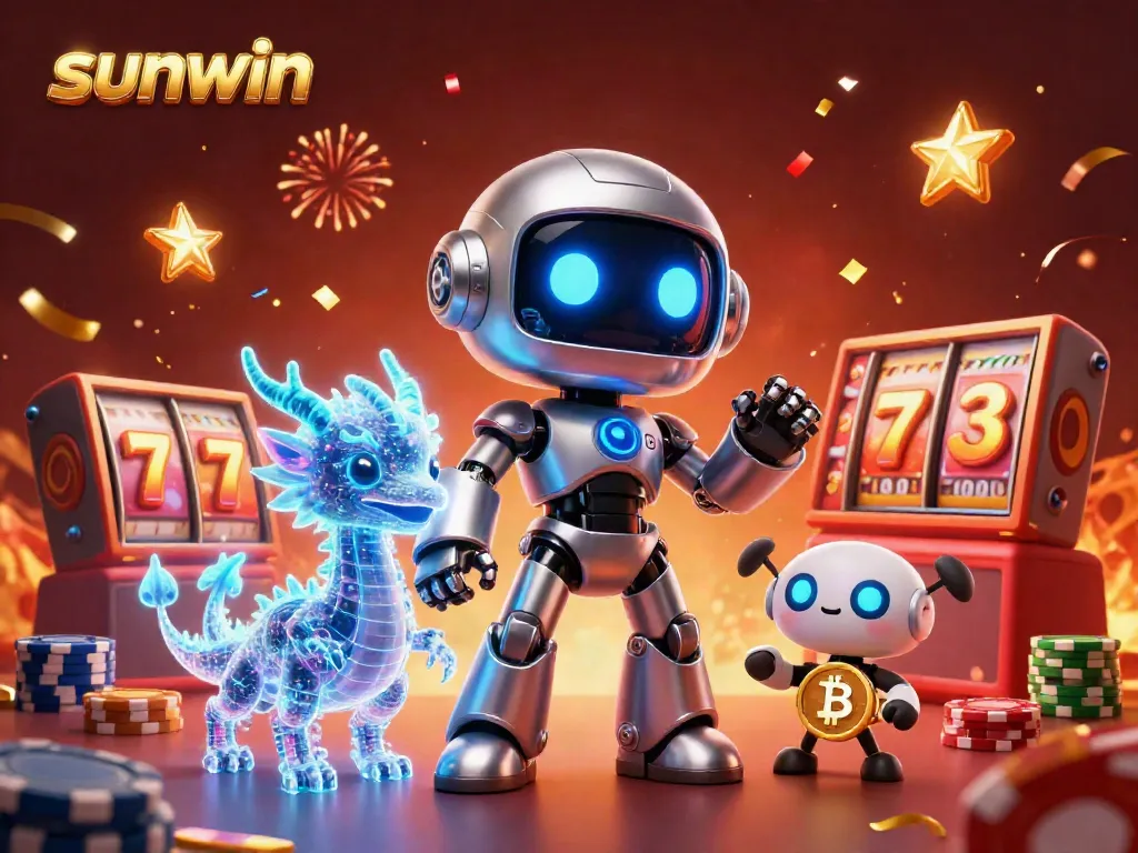 Engage in thrilling action at Sunwin, showcasing a cyberpunk mascot with vibrant gaming elements.