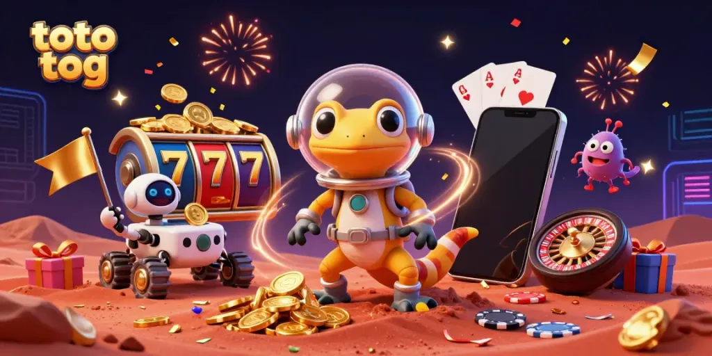 Engage with the colorful slot game experience at toto tog amidst an exciting alien scene.