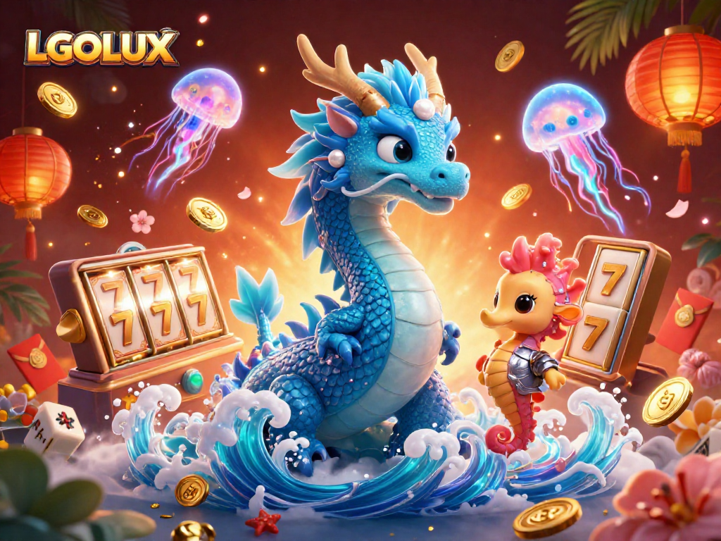 Experience the excitement of LGOLUX with a captivating 3D fantasy casino scene featuring stunning characters and vibrant game elements.