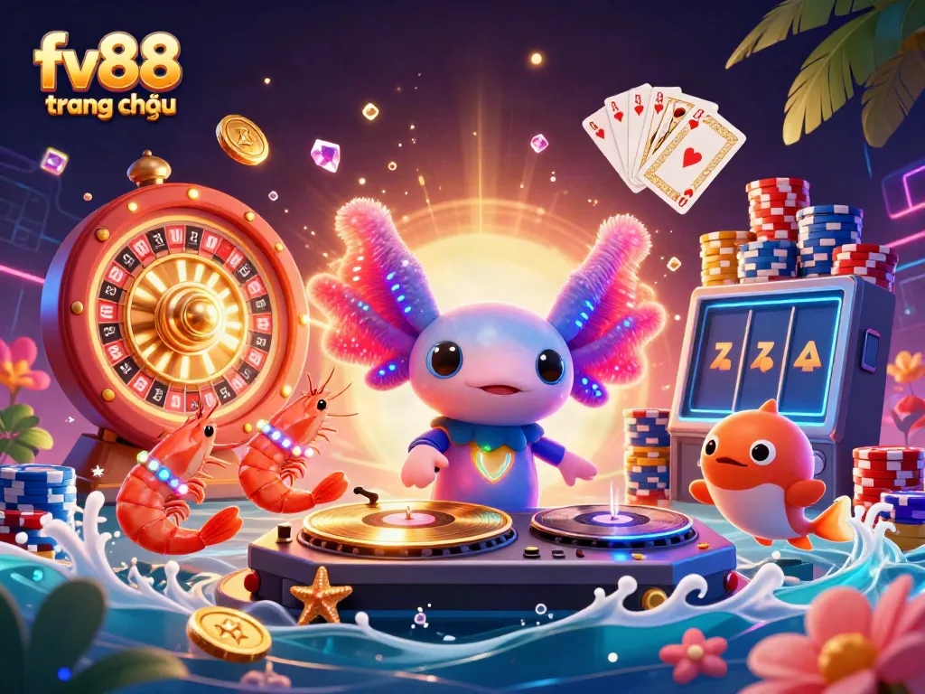 Experience thrilling gambling action at fv88 trang chủ with vibrant characters and casino elements.