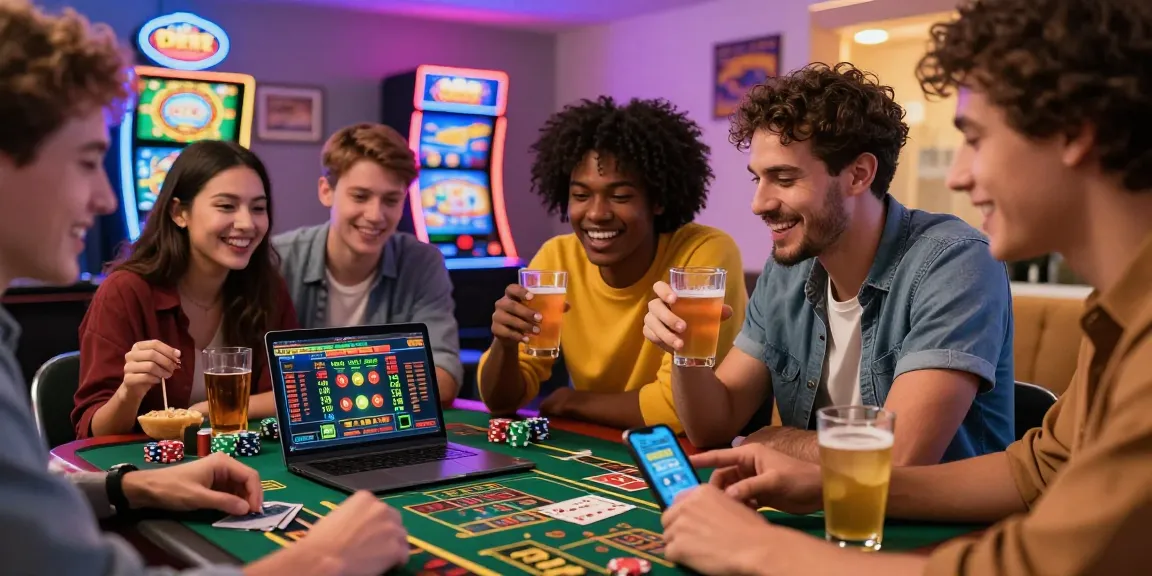 How to Win Real Money on Online Casino Games with friends celebrating at home.