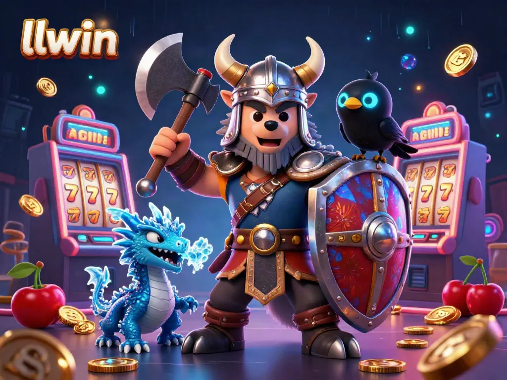 Engage with llwin's thrilling slot games in this cartoonish illustration featuring enchanting characters.