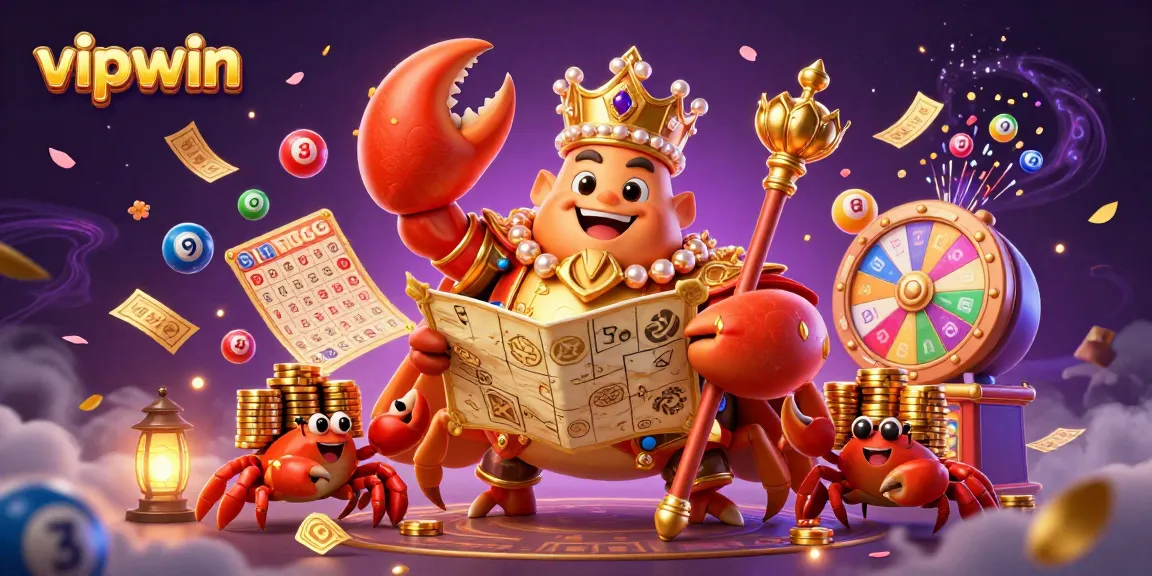 Engage with vibrant gaming action at vipwin featuring a golden crab emperor in a dynamic casino scene.