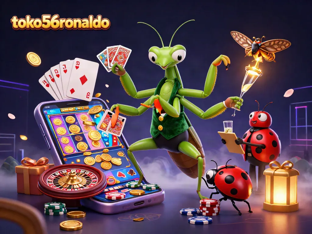 Slot permainan menarik dengan tokoh toko56ronaldo yang penuh aksi dan detail, sertakan suasana kasino yang meriah.