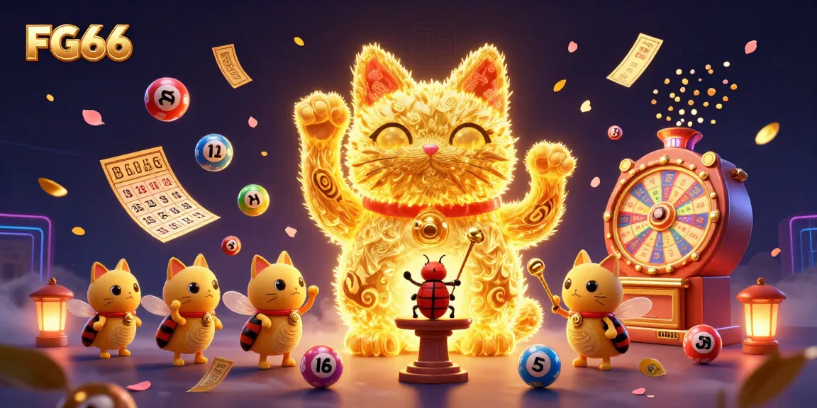 Engage with FG66's immersive lucky cat experience amidst vibrant lottery elements.