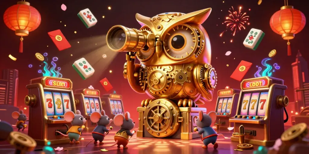 Experience the thrill of a slot jackpot with whimsical 3D characters in a rich casino scene.