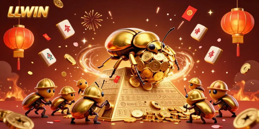 Experience the LLWIN gaming adventure with vibrant golden coins and festive imagery.