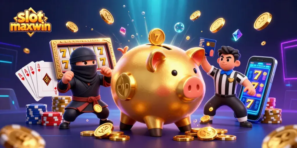 Experience slot maxwin excitement with 3D cartoon elements showcasing vibrant casino action.