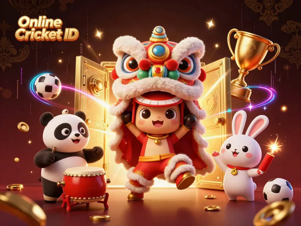 Experience the thrill of online cricket betting with verified Online Cricket ID access through an engaging lion dance scene.