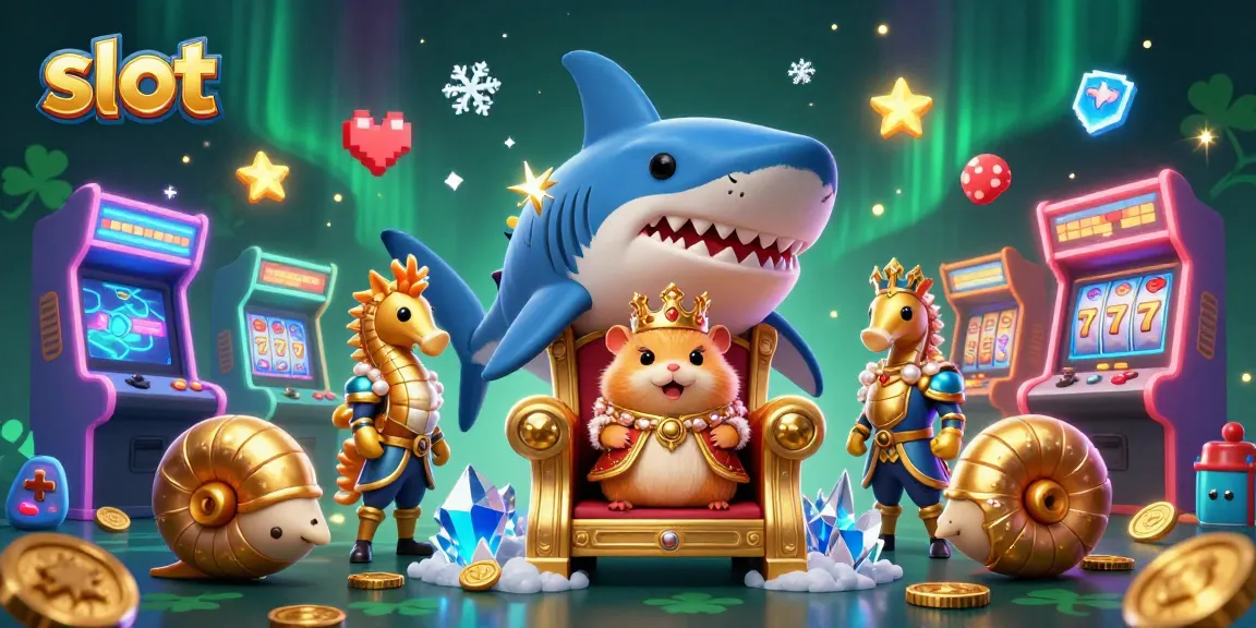 Jelajahi slot dengan simbol keberuntungan dan raja hamster emas di kursi gigi hiu.
