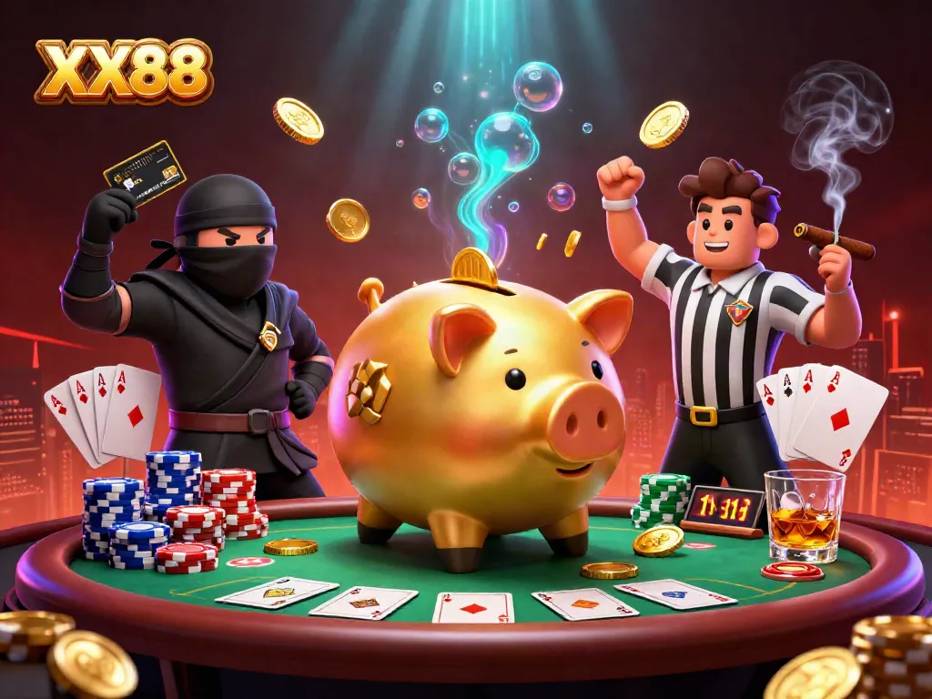 Experience XX88's thrilling casino scene with dynamic characters and vibrant game elements.