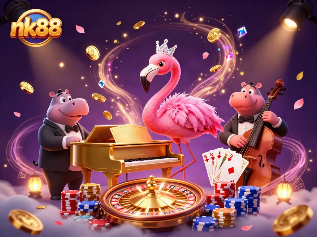 Experience the excitement of nk88 in this vibrant 3D casino scene with lucky spins and colorful games.