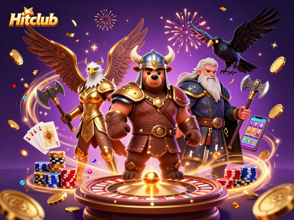 Engage in thrilling gameplay with Hitclub's vibrant 3D casino scene, featuring characters and exciting gambling elements.