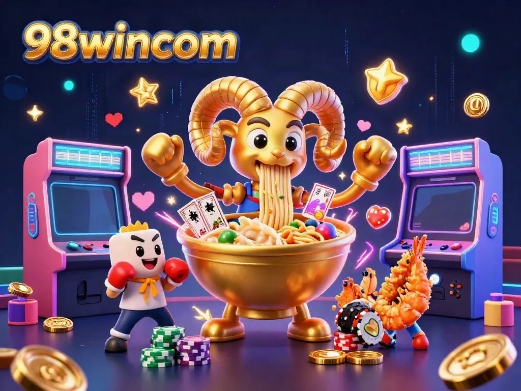 Shoot cards and stack chips in the vibrant 98wincom carnival-themed digital gaming scene.
