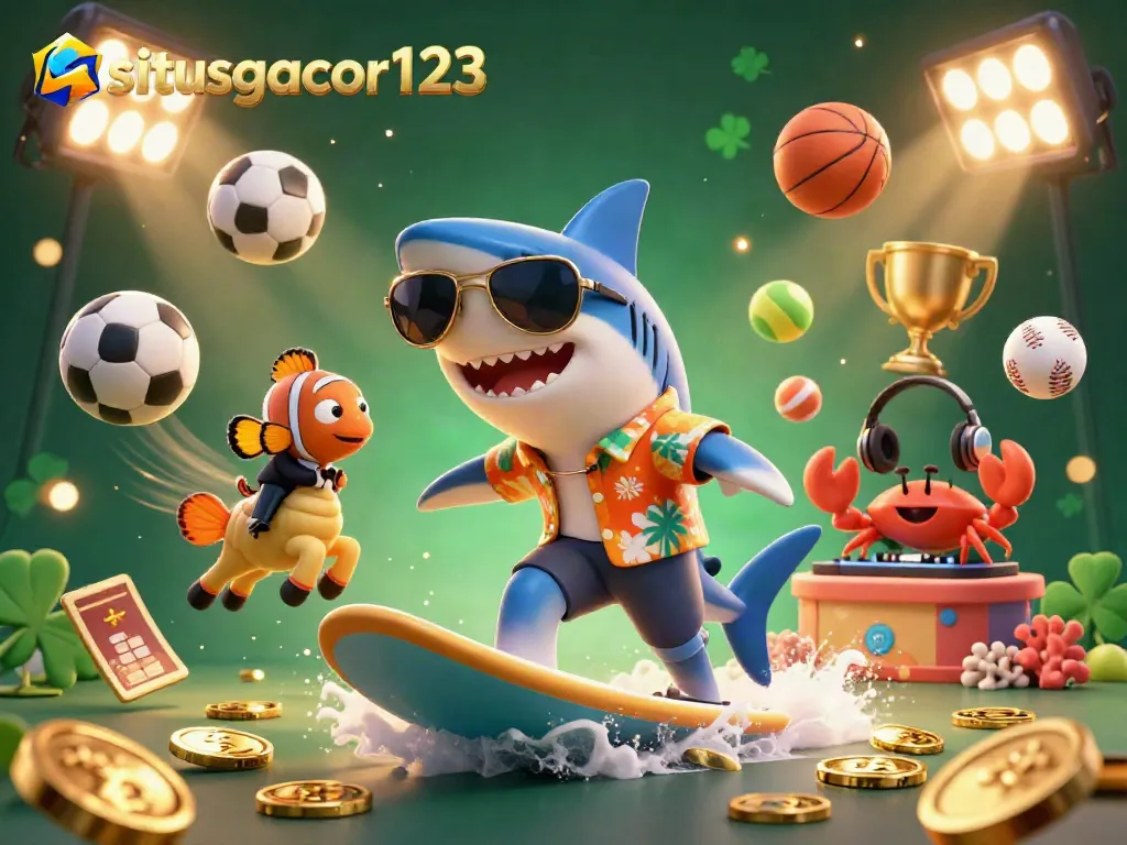 Experience thrilling sports betting action with situsgacor123 in this vibrant 3D scene featuring lively characters and elements.