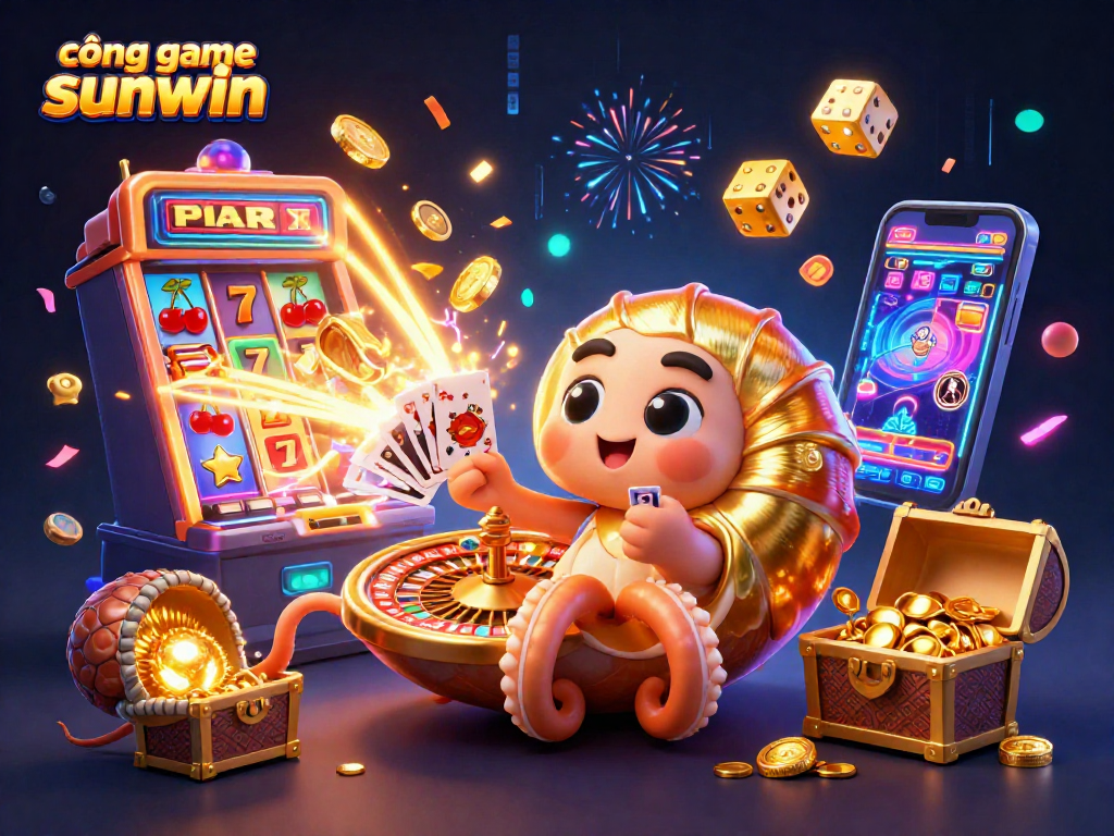 Play exciting games at cổng game sunwin with a vibrant 3D casino scene featuring thrilling wins and colorful elements.