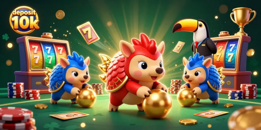 Permainan slot seru dengan deposit 10k dan pangolin lucu beraksi di kasino.