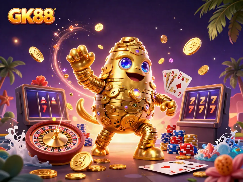 Engage with GK88's vibrant casino experience, featuring stunning gold golem and dynamic game elements.