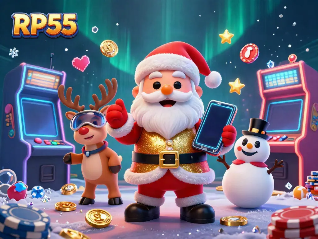 Experience jackpot thrills with RP55's vibrant casino characters in a dynamic gaming scene.