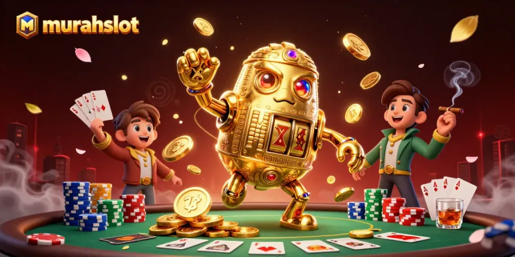 Menangkan jackpot di murahslot dengan simbol mesin slot berkilau dan golem emas.