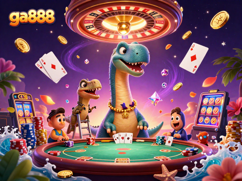 Experience ga888 with charming characters and rich casino elements in a vibrant and dynamic scene.