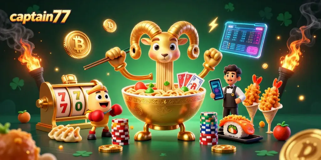 Captain77 showcases vibrant 3D characters in a dynamic casino scene, featuring crypto elements and exciting gameplay.