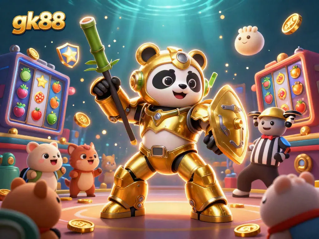 Experience thrilling gameplay at gk88 with dynamic slot gaming elements and a lively panda character.