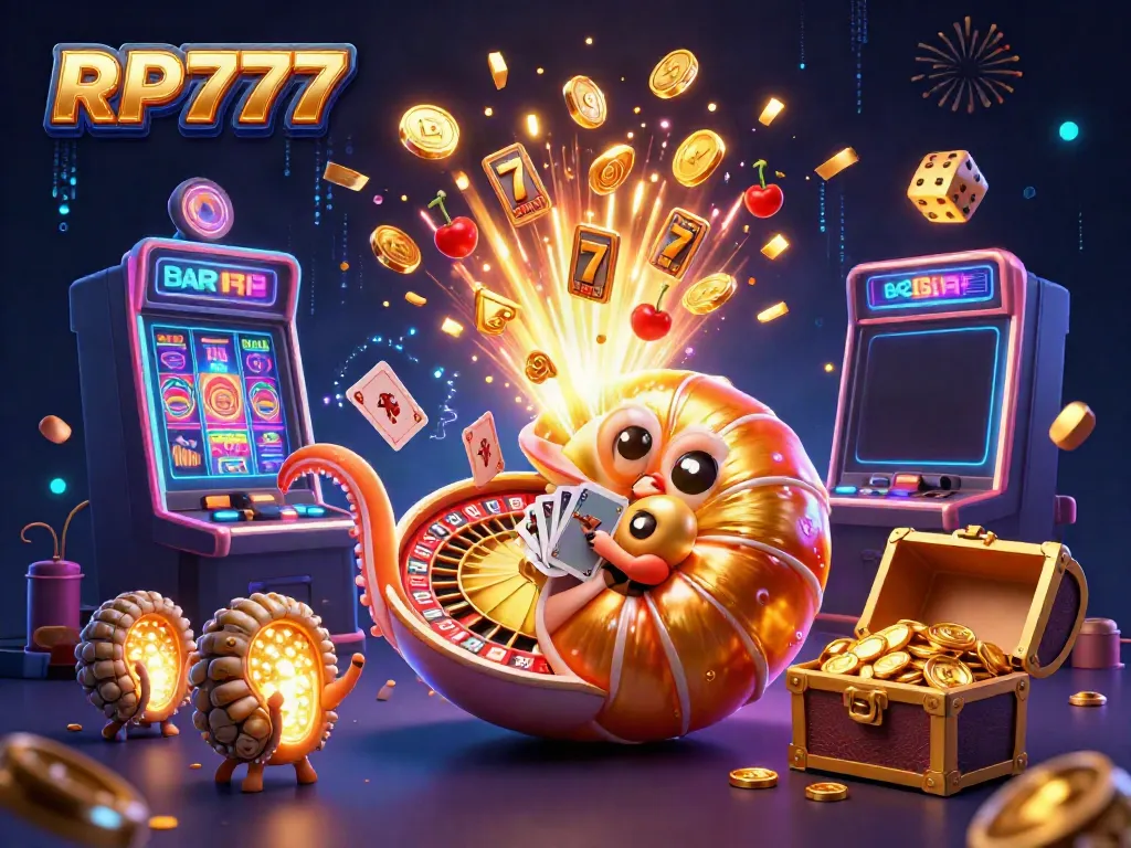Win big with RP777's immersive casino experience featuring jackpot elements and glowing characters.