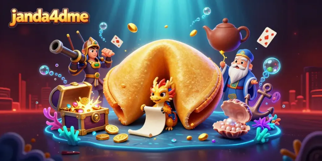 Menangkan hadiah di janda4dme dengan ilustrasi 3D kue keberuntungan raksasa di dunia kasino.