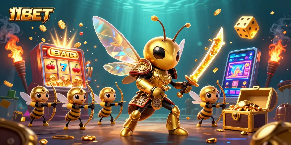 Experience thrilling wins with 11BET's colorful casino games in a vibrant 3D illustration.