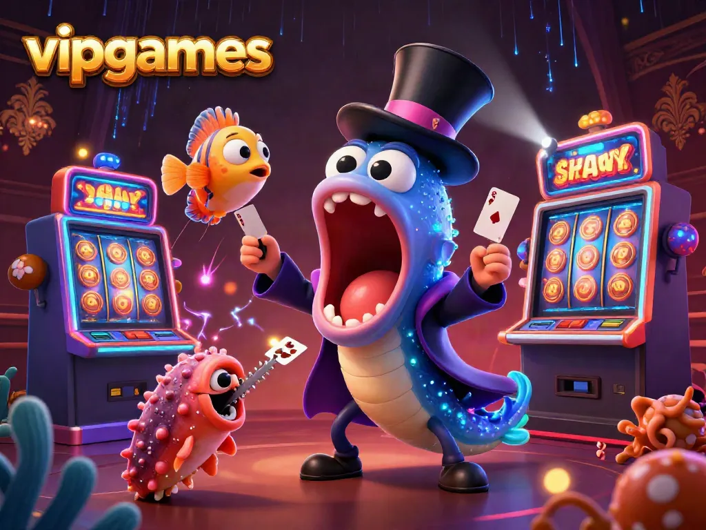 vipgames offers an exciting casino experience featuring vibrant slot machines and animated characters.
