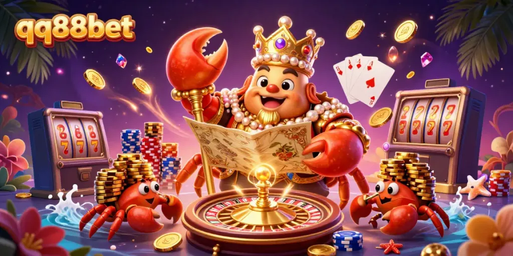 Engage in thrilling gameplay with qq88bet featuring a golden crab emperor and dynamic casino elements.