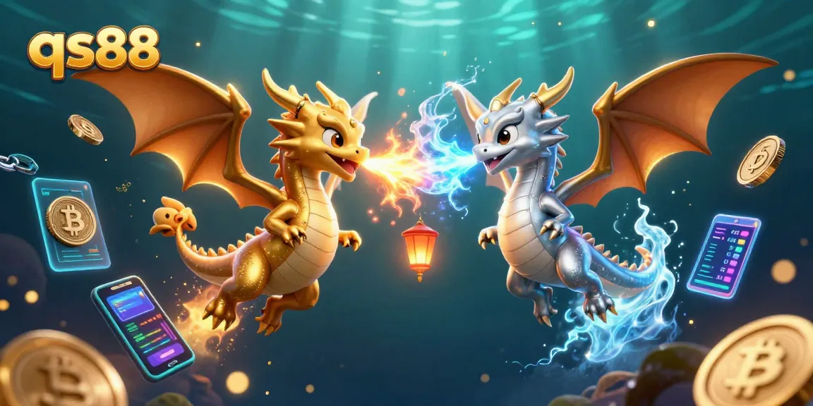 Experience thrilling gameplay at qs88 with vivid 3D dragons and crypto elements in an engaging casino scene.