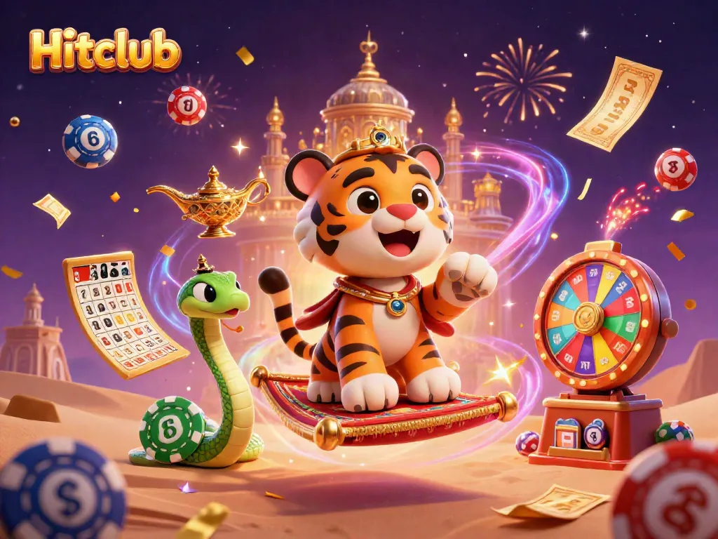Experience the thrill of gaming at Hitclub, featuring an enchanting tiger sultan and vibrant lottery elements.