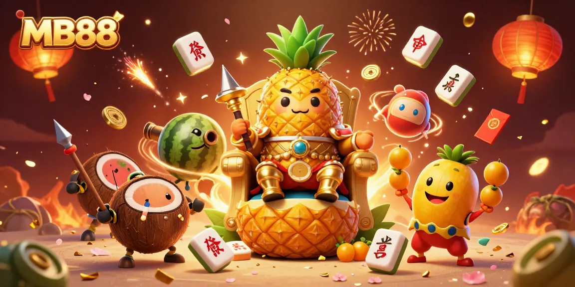 Experience the vibrant MB88 casino scene with a pineapple king and dynamic elements.