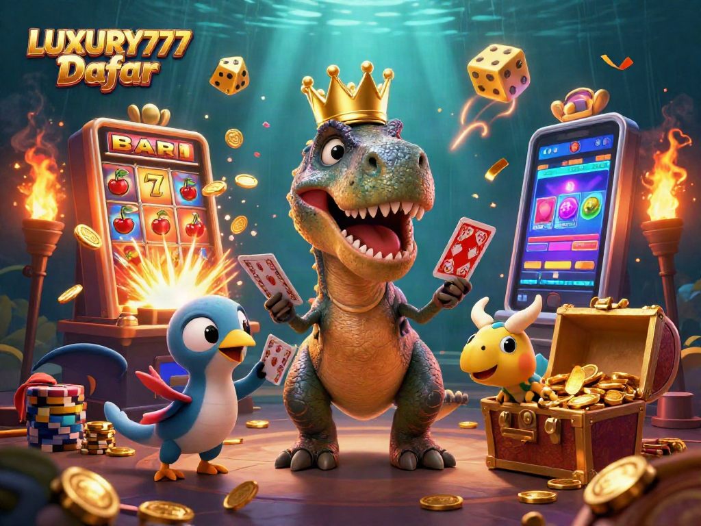 Mencoba menang di LUXURY777 Daftar dengan ilustrasi kasino 3D yang berwarna-warni dan detail tinggi.