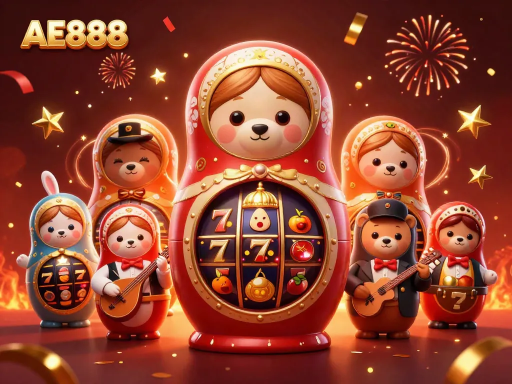 Spin to win at AE888 with this vibrant casino-themed illustration featuring adorable characters