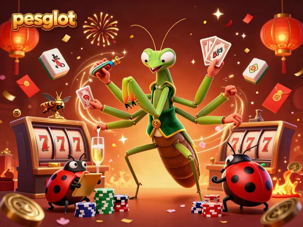 Experience winning thrills with pesgslot in a vibrant casino scene featuring dynamic characters and colorful game elements.