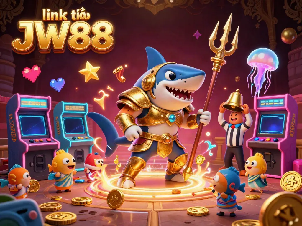 Immerse in online gaming with the vibrant link vào JW88 illustration featuring dynamic casino elements and underwater characters.
