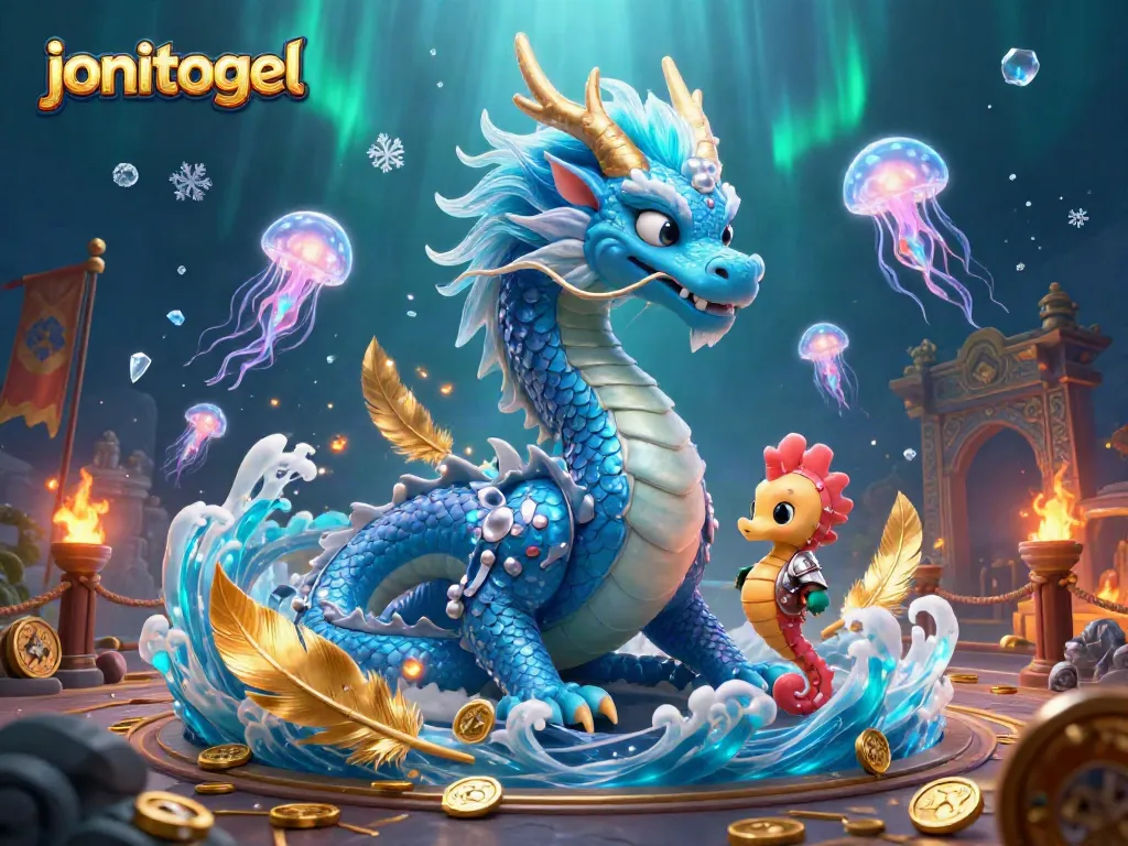 Engage with the vibrant jonitogel underwater gaming scene featuring a dragon and seahorse knight.