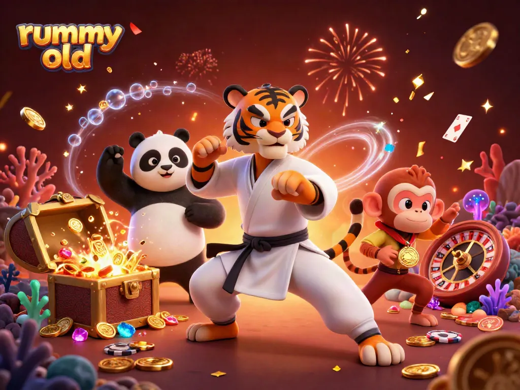Engage in thrilling rummy old gameplay with vibrant characters and casino elements in this dynamic 3D illustration.