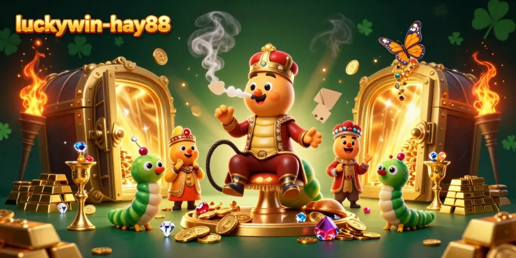 Experience the excitement at luckywin-hay88 with a vibrant 3D scene featuring a caterpillar poker master.