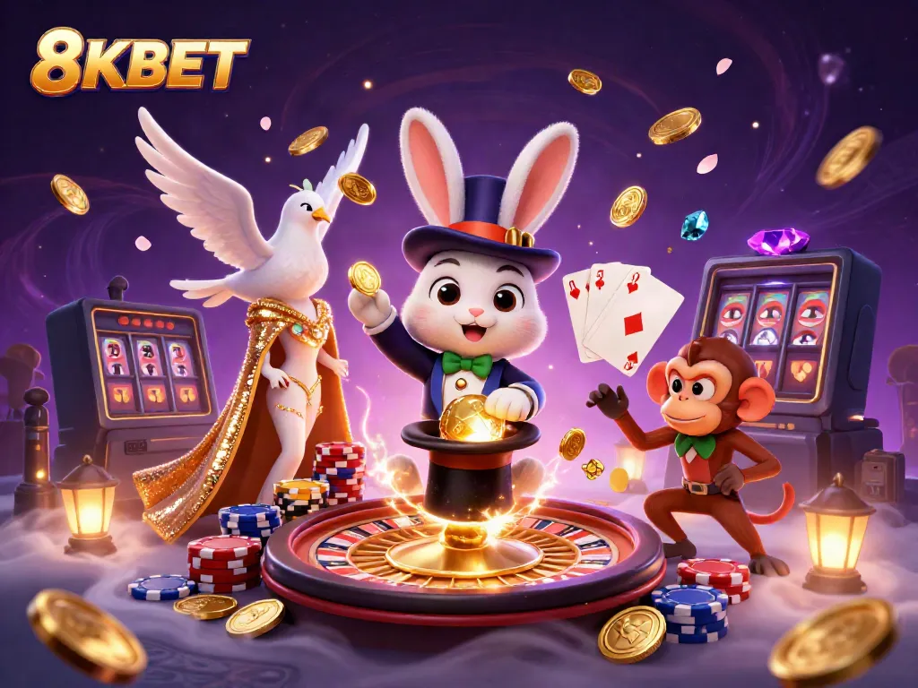 Experience the thrill of winning with 8KBET's engaging casino elements in a vibrant scene.