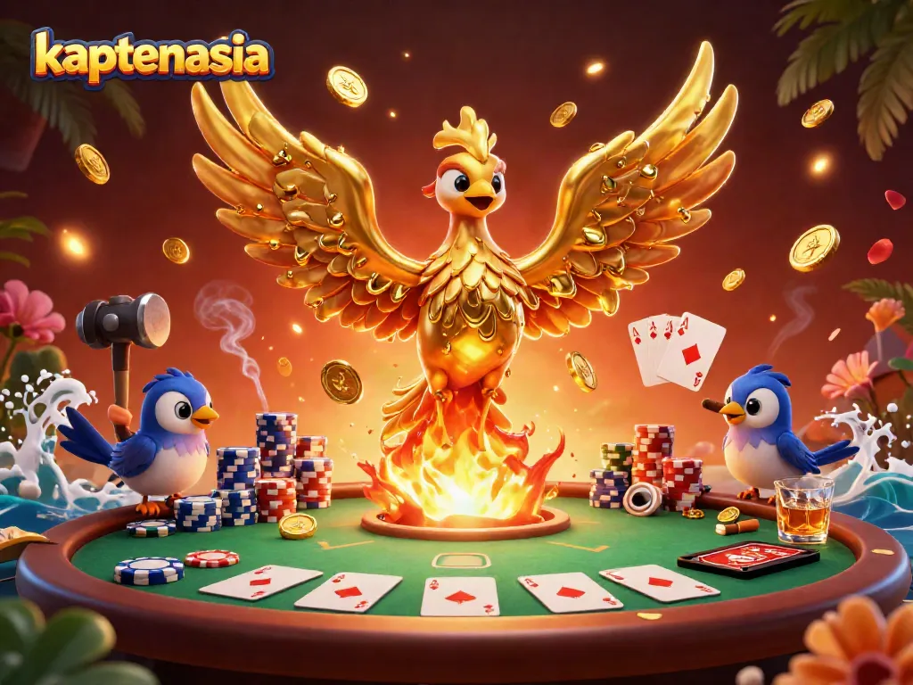 Melihat pesta taruhan di kaptenasia saat phoenix emas terbang mengelilingi meja poker.