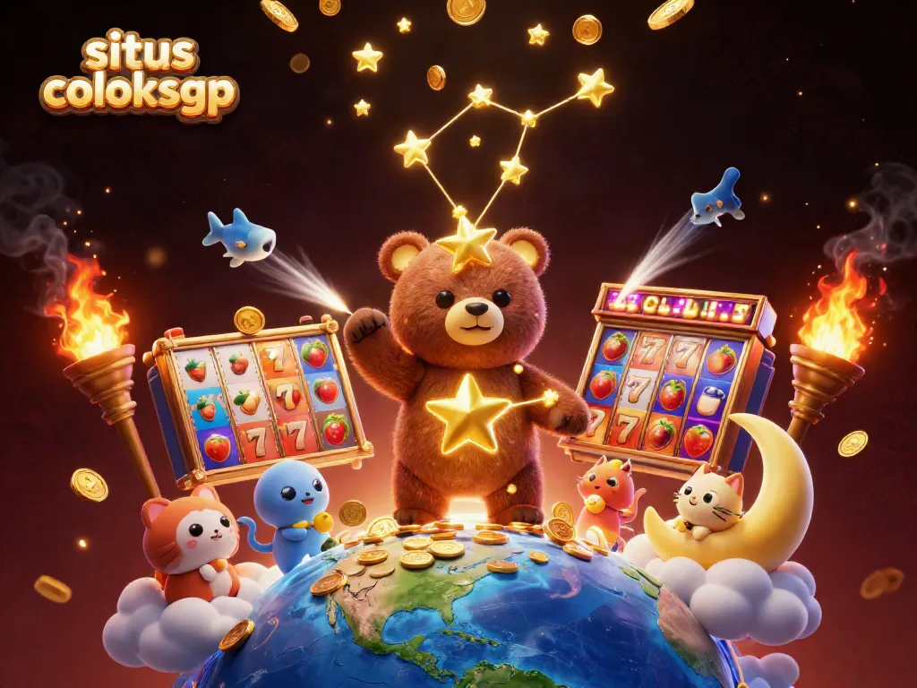 Situs coloksgp menampilkan ilustrasi kasino online dengan karakter melakukan aksi menggali koin dari permainan slot.