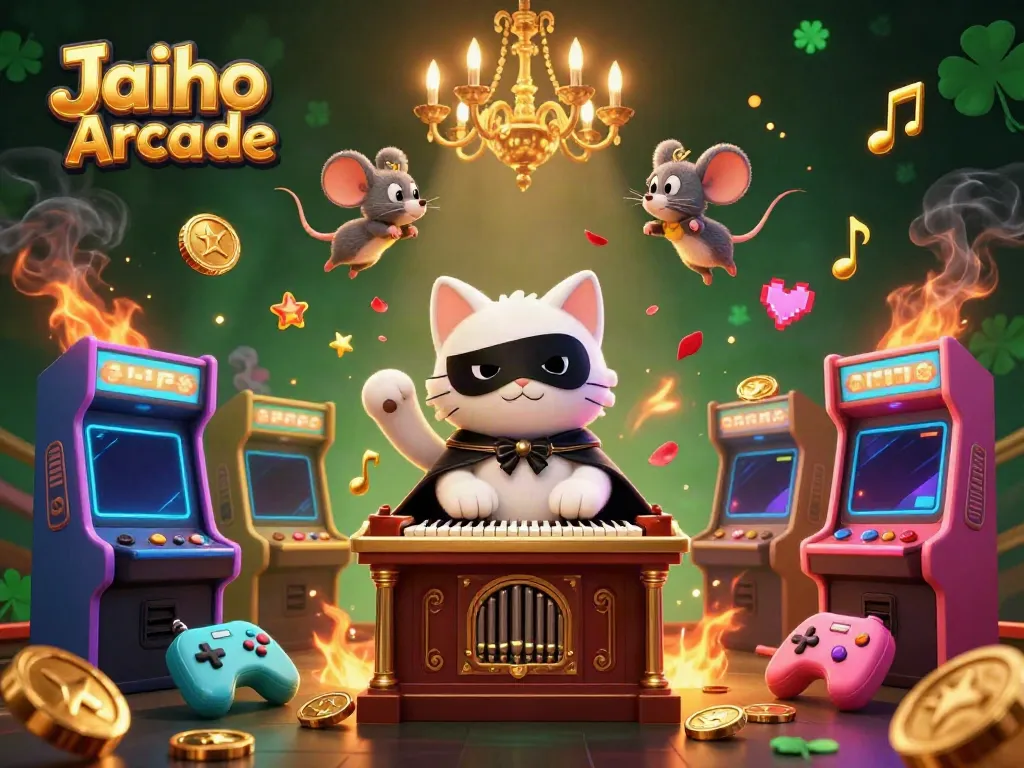 Engage with Jaiho Arcade in a vibrant casino atmosphere featuring colorful games and enchanting characters.