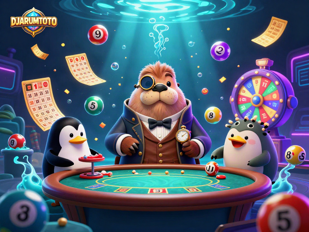 Engage with DJARUMTOTO at an underwater poker table in a vibrant cartoon world.
