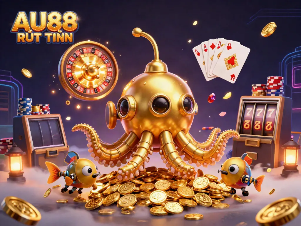Bet on exhilarating AU88 RÚT TIỀN as the golden kraken submarine emerges from coins